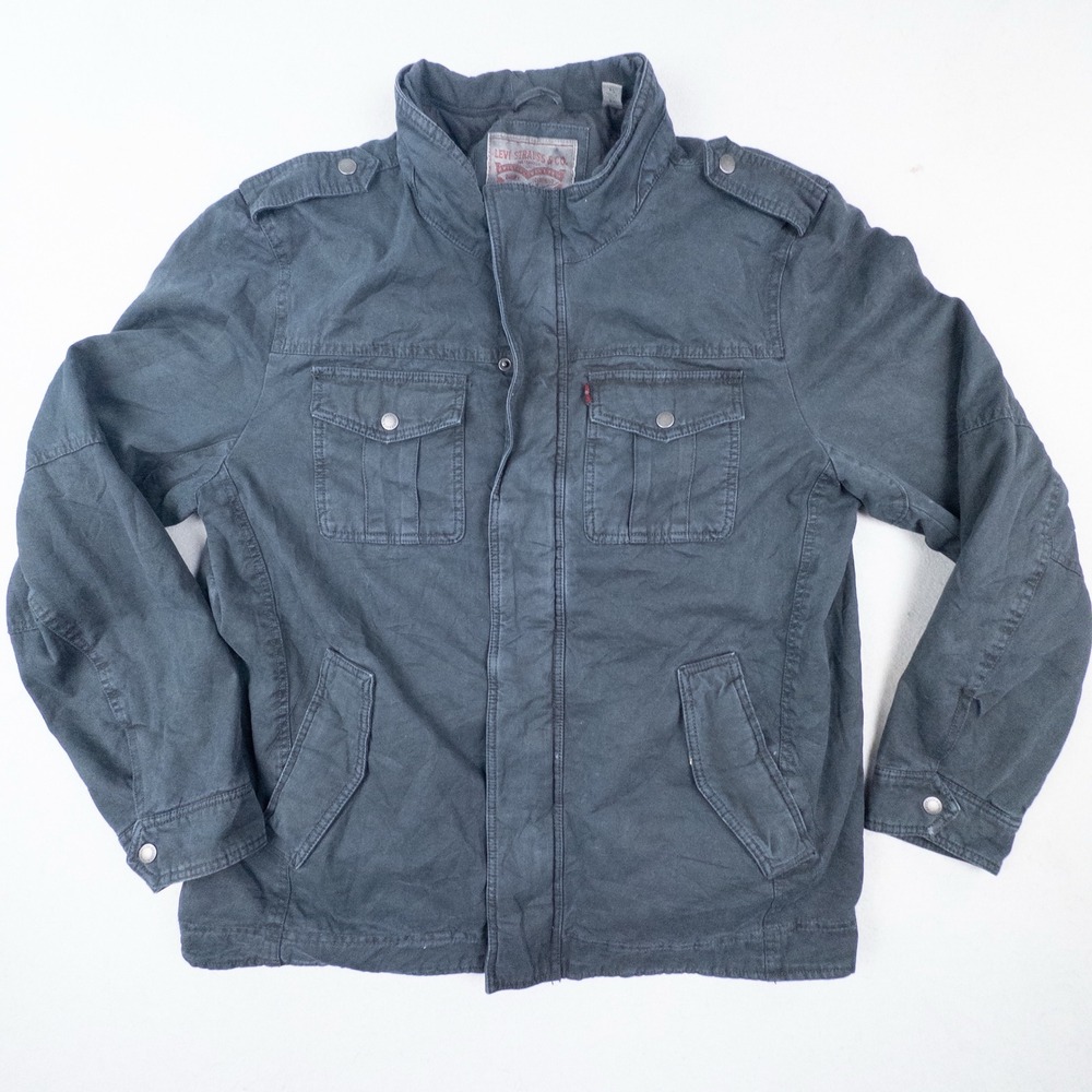 Levi Strauss Mens XL Military Field Jacket Washed Black Cotton Utility Coat - Picture 1 of 15